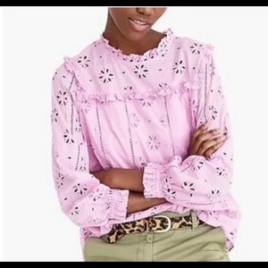 j crew ruffle neck eyelet top